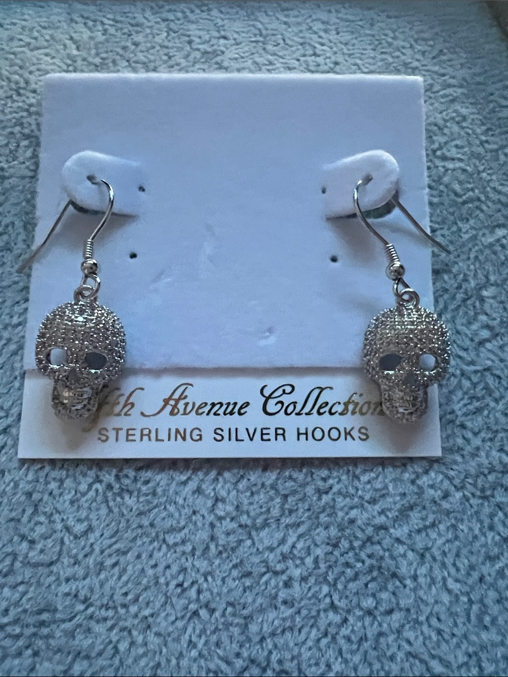 Silver Crystal Skull Dangle Earrings - Silver